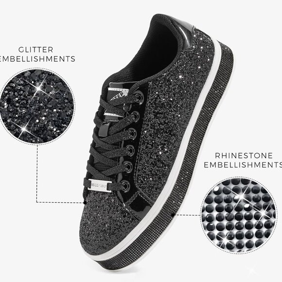 Women's Glitter Platform Sneakers Bling Dressy Birthday Party Shoes - Picture 2 of 9